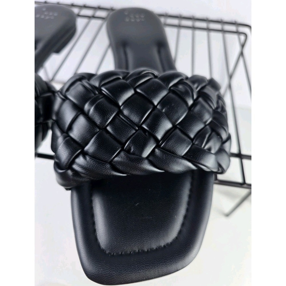 A New Day Slide Sandals Womens 10 Black Braided Woven Square Toe Flat Slip On - Picture 7 of 8